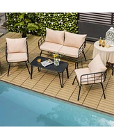 Sugift 4 Pieces Patio Furniture Set with Seat Back Cushions for Garden