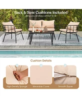 Sugift 4 Pieces Patio Furniture Set with Seat Back Cushions for Garden