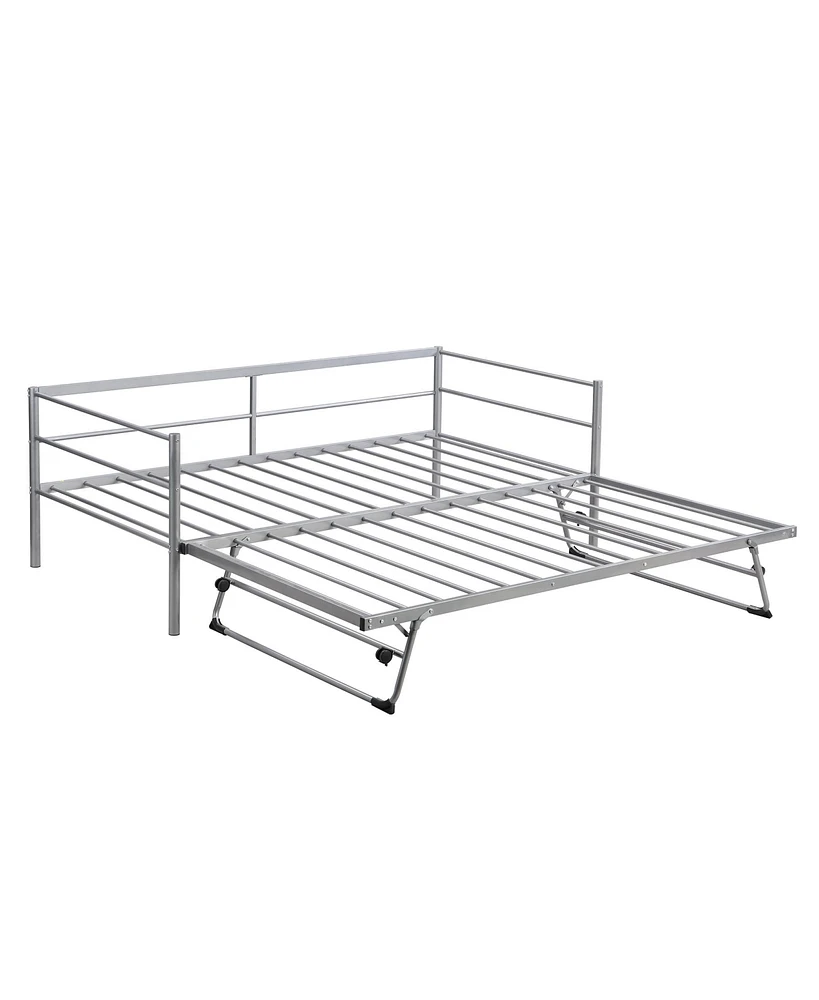 Slickblue Twin Size Metal Daybed with Adjustable Trundle for Versatile Guest Room or Kids' Room