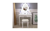Slickblue White Dressing Table with Light Bulb Single Mirror and 5 Drawers for Makeup and Storage