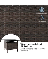 Inolait Patio Square Wicker Side Table with Umbrella Hole for Yard Garden Poolside