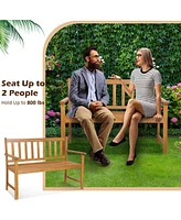 Sugift 2-Person Patio Acacia Wood Bench with Backrest and Armrests