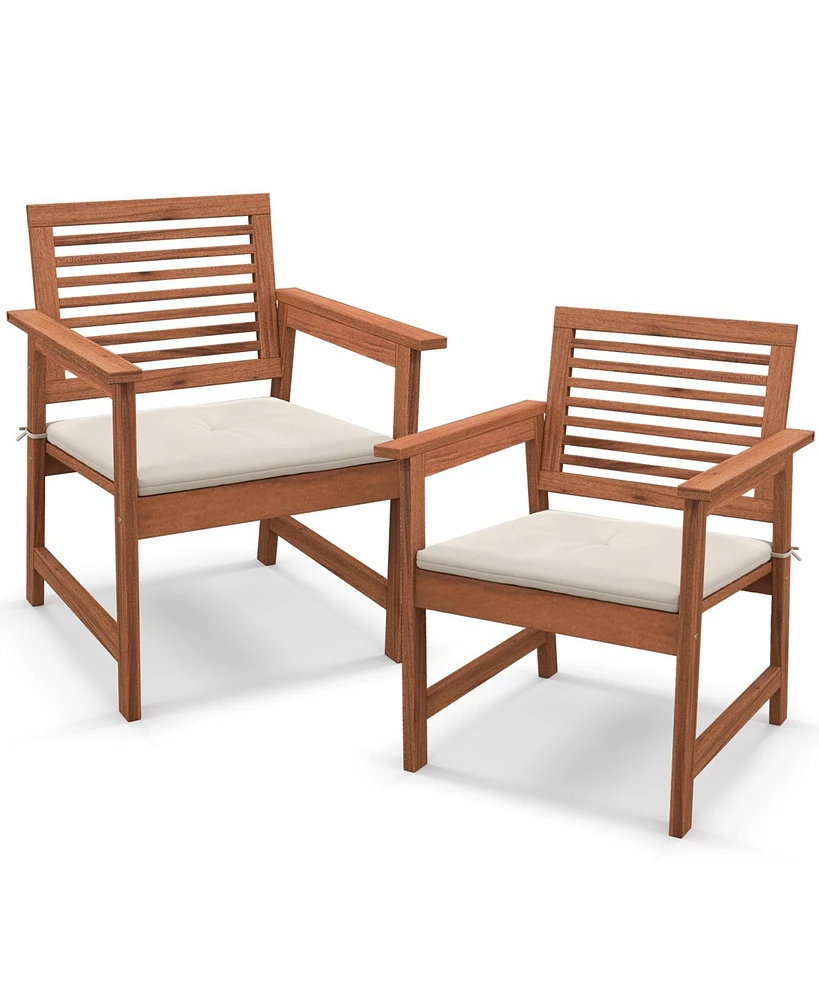 Sugift Set of 2 Patio Solid Wood Dining Chairs with Cushions and Slatted Seat