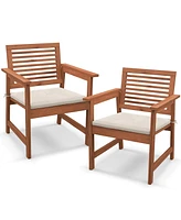 Sugift Set of 2 Patio Solid Wood Dining Chairs with Cushions and Slatted Seat