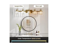 gaomon Bathroom Vanity Light Fixtures Modern Crystal Vanity Light Fixtures Over Mirror，5 Light Modern Crystal Wall Lighting with Square Shade G