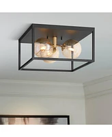 Possini Euro Design Garvin 14 1/2" Modern Flush-Mount Ceiling Light Fixture Kitchen Foyer Hallway 3-Light Led Dimmable Black Glass Metal Bedroom Bathr