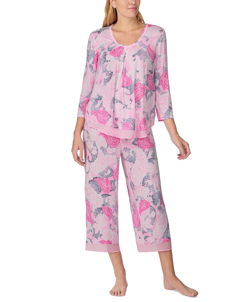 Ellen Tracy Women's Printed Cropped Pajama Set