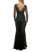 Taylor Women's Illusion-Trim Sequined Bodycon Gown