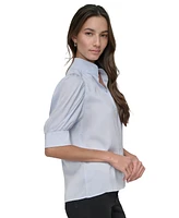 Dkny Jeans Petite Cotton Puff-Sleeve Button-Front Shirt