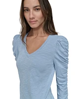 Dkny Jeans Petite Ruched Puffed Long-Sleeve Top