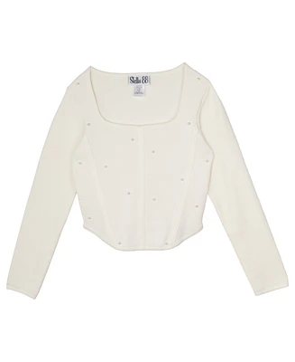 Stella 88 Big Girls Pearl Embellished Faux Corset Sweater