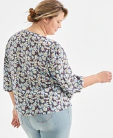 Style & Co Plus Printed 3/4-Sleeve Blouse, Exclusively at Macy's