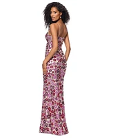 Betsy & Adam Petite Floral-Sequin Mermaid Gown