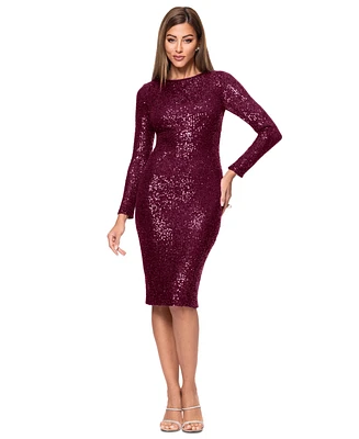 Xscape Women's Sequined Long-Sleeve Sheath Dress