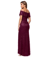 Xscape Women's Sequined Lace Off-The-Shoulder Gown