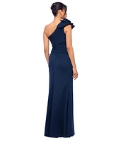 Xscape Women's Flower-Trim One-Shoulder Side-Slit Gown