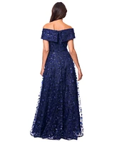 Xscape Women's 3D Floral Embroidered Off-The-Shoulder Gown