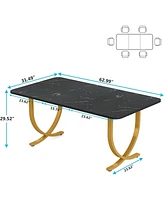 Tribesigns Rectangular Dining Table for 4, 63 Inches Modern Kitchen Table with Faux Marble Table Top and Metal Legs for Dining Room, Kitchen, Black &