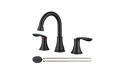 Slickblue 2-Handle 8-Inch Widespread Oil-Rubbed Bronze Bathroom Sink Faucet with 360° Swivel Spout, 3-Hole Vanity Basin Faucet, and Pop