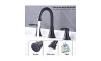 Slickblue 2-Handle 8-Inch Widespread Oil-Rubbed Bronze Bathroom Sink Faucet with 360° Swivel Spout, 3-Hole Vanity Basin Faucet, and Pop