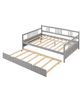 Slickblue Full Wood Daybed with Twin Trundle, Space-Saving Bed Frame for Kids & Guest Rooms