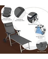 Sugift Adjustable Patio Folding Chaise Lounge Chair with Wheels