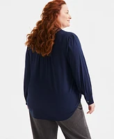 Style & Co Plus Johnny-Collar Long-Sleeve Top, Exclusively at Macy's