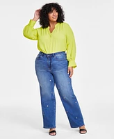 Vince Camuto Plus High-Rise Straight-Leg Grommet Jeans