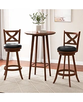Sugift 2 Pieces Classic Counter Height Swivel Bar Stool Set with X-shaped Open Back