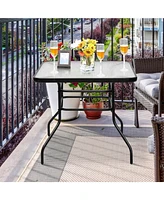 Sugift 32" Outdoor Square Patio Dining Table with Convenient Umbrella Hole