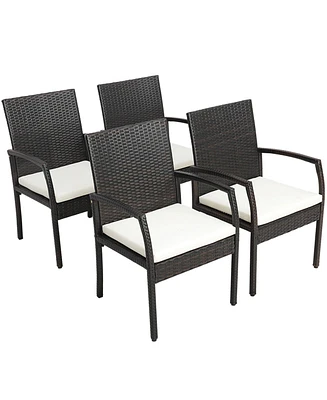 Sugift 4 Pieces Patio Wicker Dining Armchair Set with Soft Zippered Cushion-Set of 4