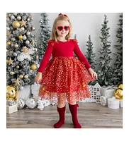 Sweet Wink Toddler Girls Scarlett Shimmer Christmas Long Sleeve Tutu Dress