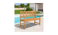 Slickblue Outdoor Garden Fir Wood Bench with Grid Back in Burlywood – Stylish and Durable Seating Solution for Patios, Gardens, and Outdoor Spa