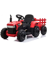 Tobbi 12V Kids Electric Battery-Powered Ride On Toy Tractor with Trailer, Red