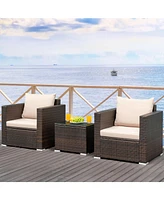 Sugift 3 Pieces Patio Conversation Rattan Furniture Set with Cushion