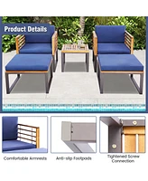 Sugift 5 Piece Patio Acacia Wood Chair Set with Ottomans and Coffee Table