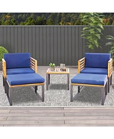 Sugift 5 Piece Patio Acacia Wood Chair Set with Ottomans and Coffee Table