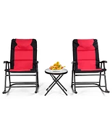 Sugift 3 Pieces Outdoor Folding Rocking Chair Table Set with Cushion