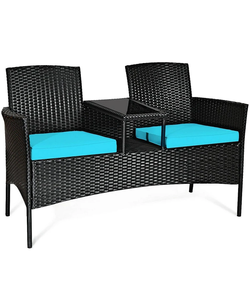 Sugift Wicker Patio Conversation Furniture Set with Removable Cushions and Table