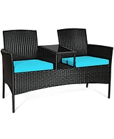 Sugift Wicker Patio Conversation Furniture Set with Removable Cushions and Table