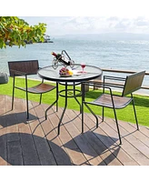 Sugift 32" Round Outdoor Patio Dining Table with Convenient Umbrella Hole