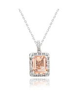 Suzy Levian Sterling Silver Emerald Cut Pink Cz And White Cz Pendant