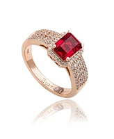 Suzy Levian New York Suzy Levian Rose Sterling Silver Emerald-Cut Red and White Cubic Zirconia Halo Ring