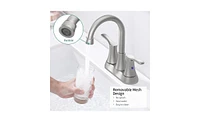 Slickblue Brushed Nickel Bathroom Faucet, 4" 2-Handle Centerset Basin Faucet with Pop-Up Drain and Supply Hoses