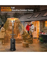 Gymax Outdoor Patio Heater Propane Standing Lp Gas Steel W/Table & Wheels Grey