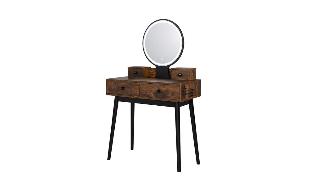 Slickblue Vanity Set with Touch Screen Lighted Mirror, Makeup Table, Cushioned Stool, and 4 Drawers for Storage