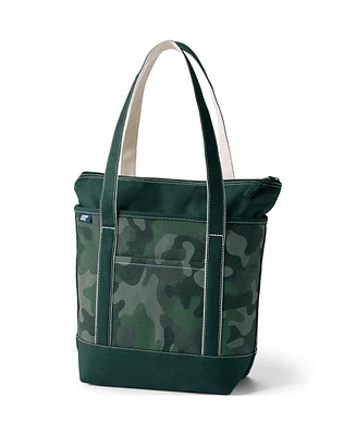Lands' End Print 5 Pocket Zip Top Long Handle Canvas Tote Bag