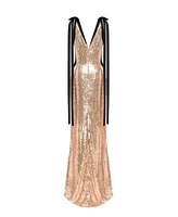 Milla Women's Bizzare Fully Sequed Tie-Straps Gold Maxi Dress