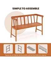 Sugift 2-Person Patio Acacia Wood Bench with Backrest and Armrests