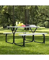 Sugift Hdpe Outdoor Picnic Table Bench Set with Metal Base